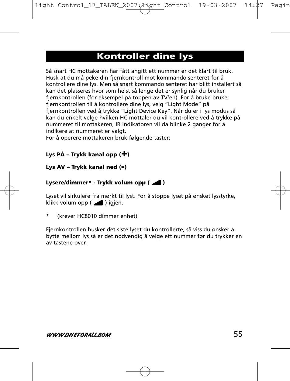 Kontroller dine lys | One for All HC-8000 User Manual | Page 55 / 114