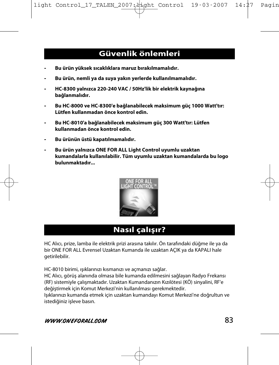 Güvenlik önlemleri nasıl çalışır | One for All HC-8000 User Manual | Page 83 / 114