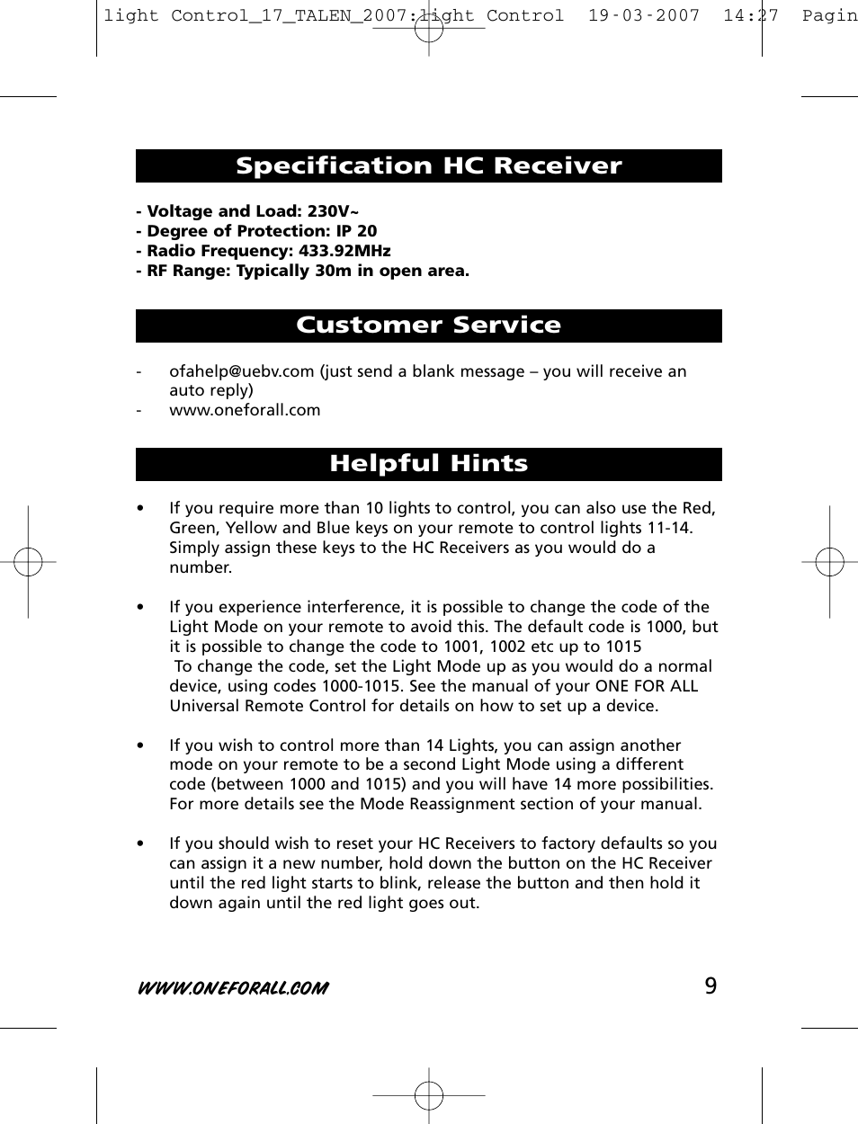 One for All HC-8000 User Manual | Page 9 / 114