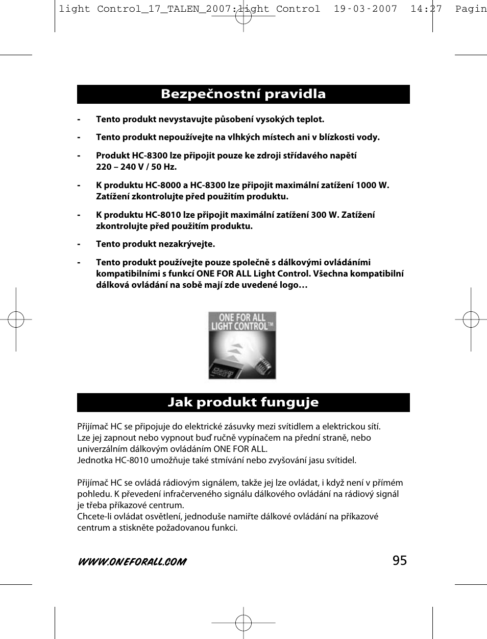 Bezpečnostní pravidla jak produkt funguje | One for All HC-8000 User Manual | Page 95 / 114