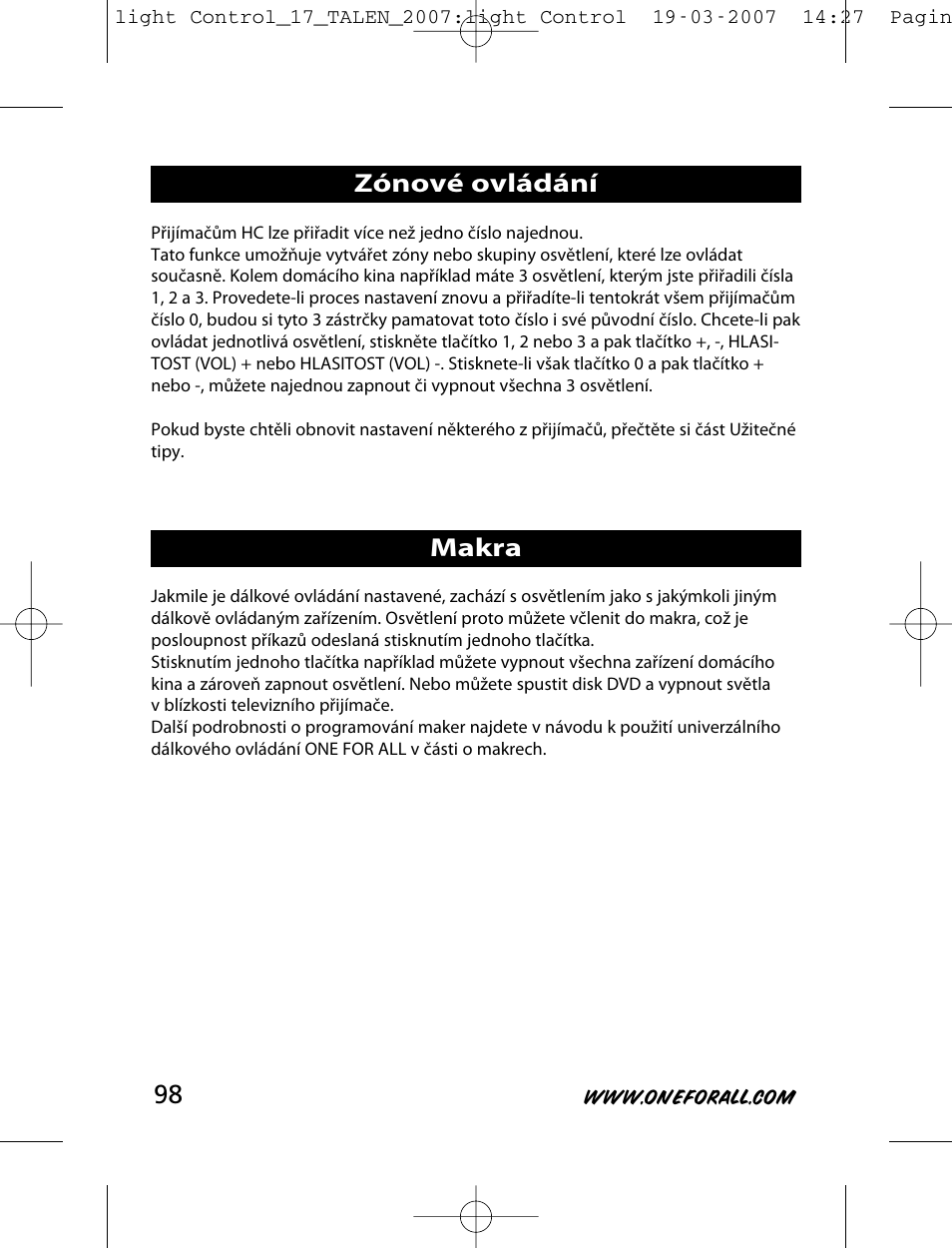 Zónové ovládání makra | One for All HC-8000 User Manual | Page 98 / 114