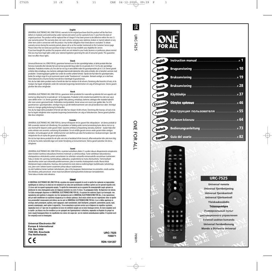 One for All URC-7525 User Manual | 107 pages