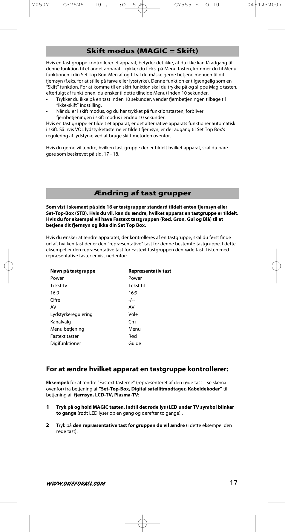 One for All URC-7525 User Manual | Page 18 / 107