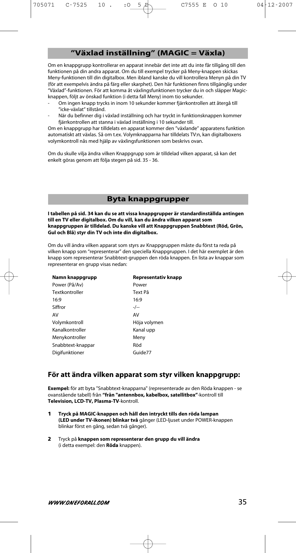 One for All URC-7525 User Manual | Page 36 / 107