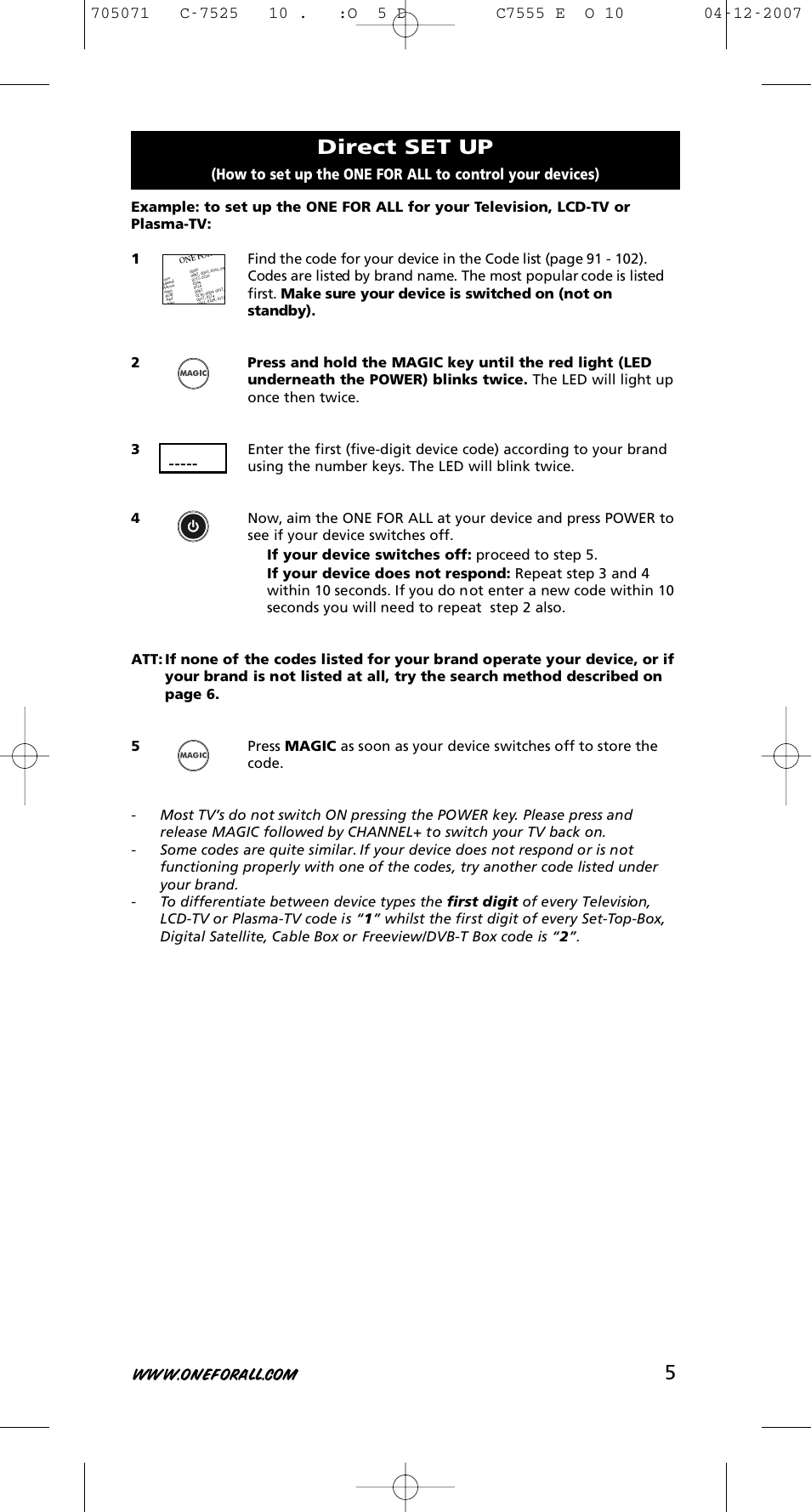 Direct set up | One for All URC-7525 User Manual | Page 6 / 107