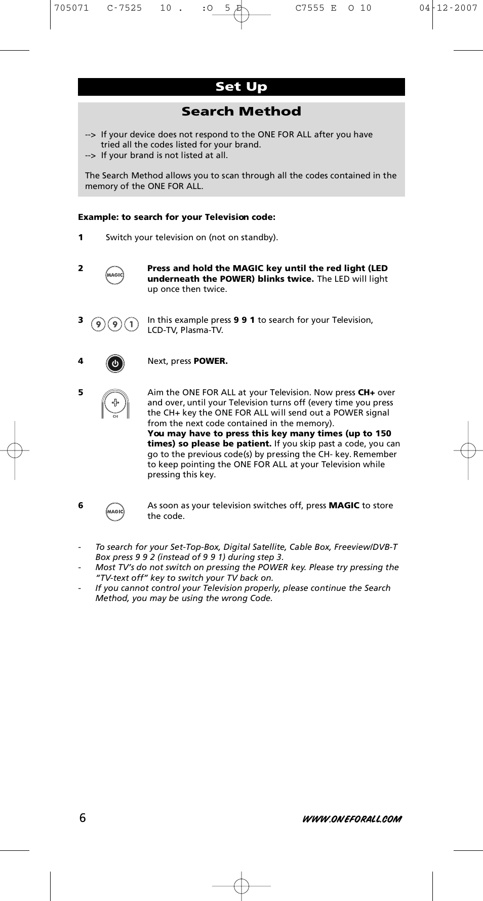 Set up search method | One for All URC-7525 User Manual | Page 7 / 107