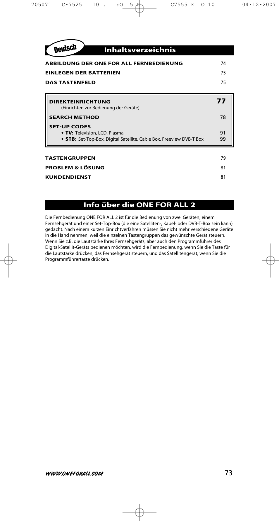 One for All URC-7525 User Manual | Page 74 / 107