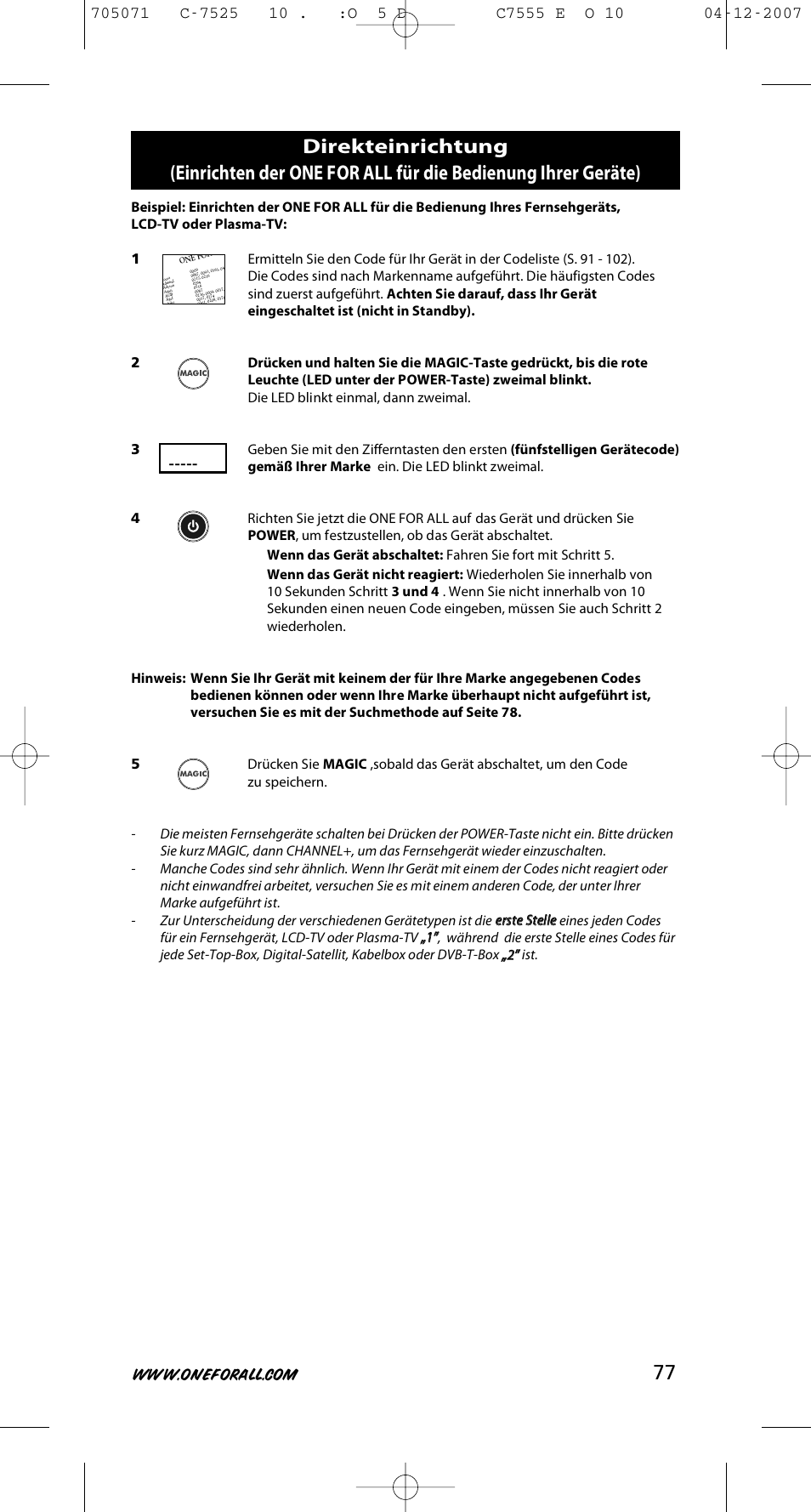 One for All URC-7525 User Manual | Page 78 / 107