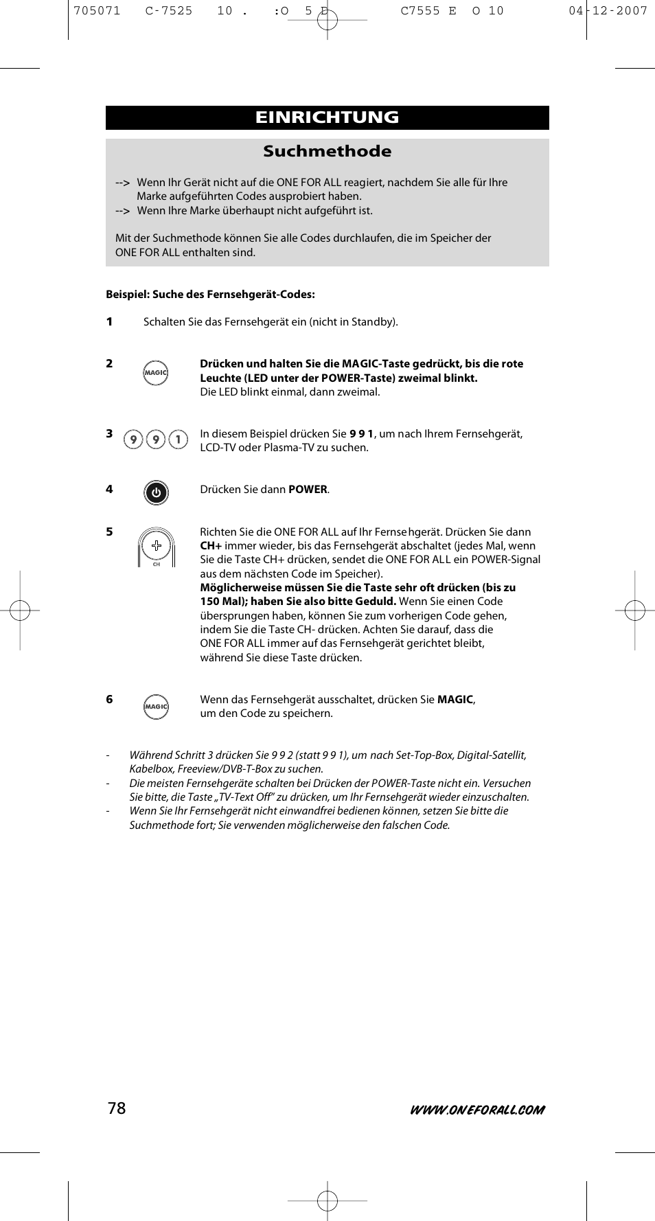 Einrichtung suchmethode | One for All URC-7525 User Manual | Page 79 / 107