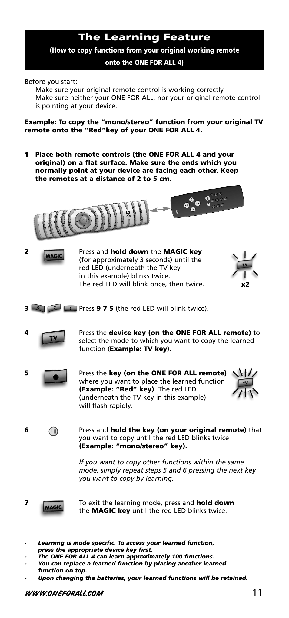 The learning feature | One for All URC-3740 User Manual | Page 11 / 186