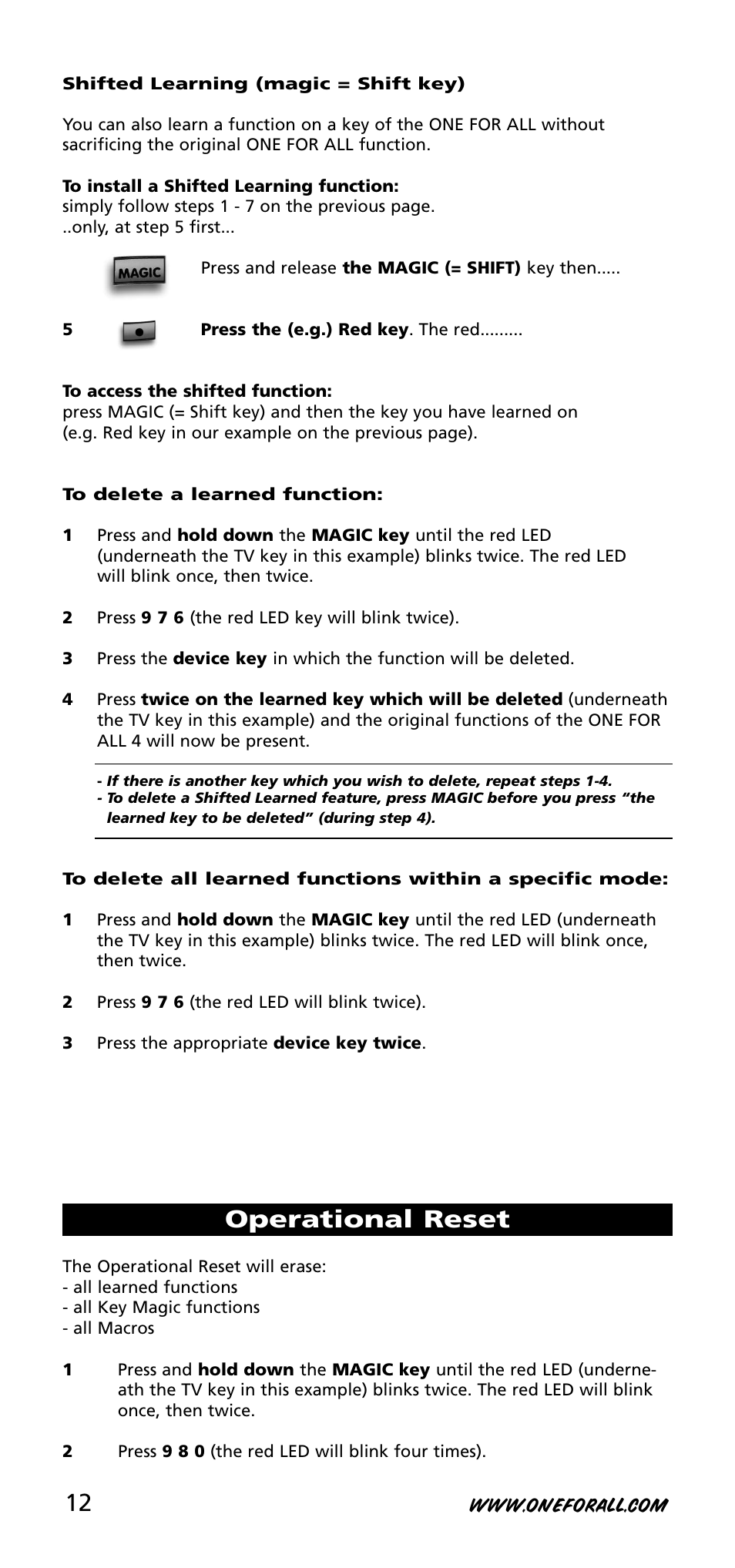 Operational reset | One for All URC-3740 User Manual | Page 12 / 186