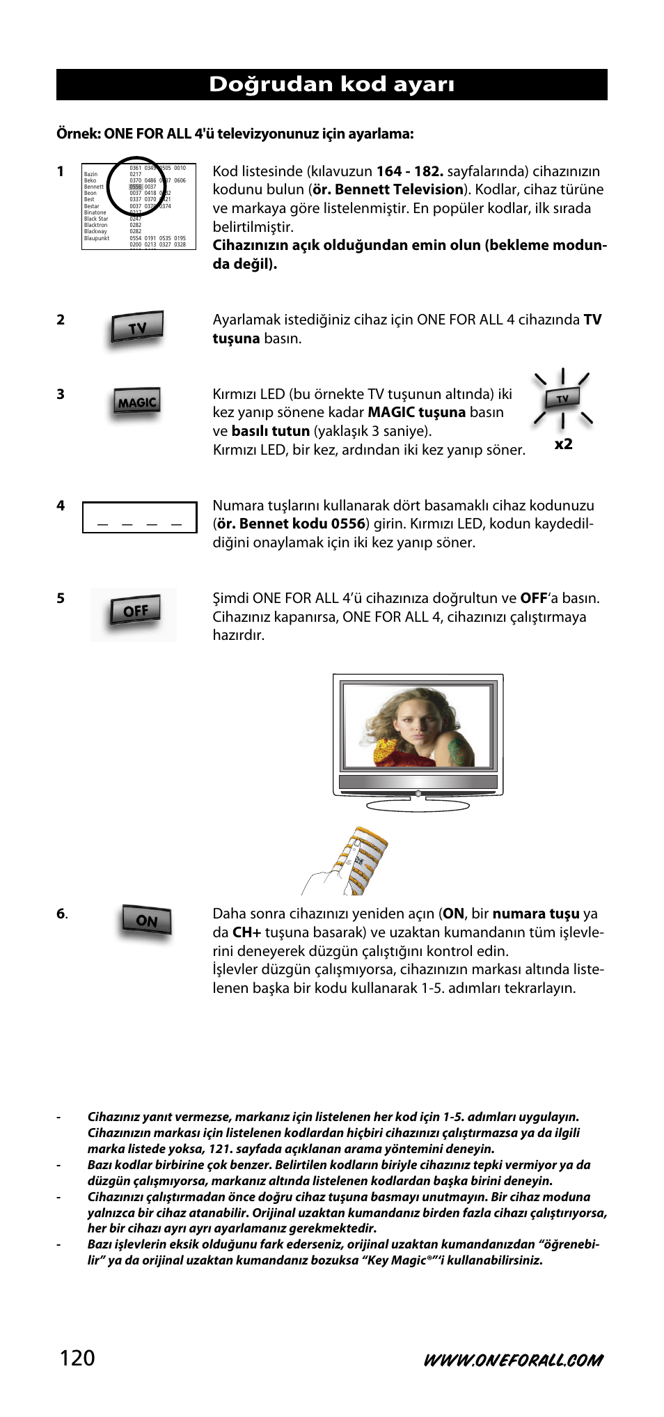 Doğrudan kod ayarı | One for All URC-3740 User Manual | Page 120 / 186