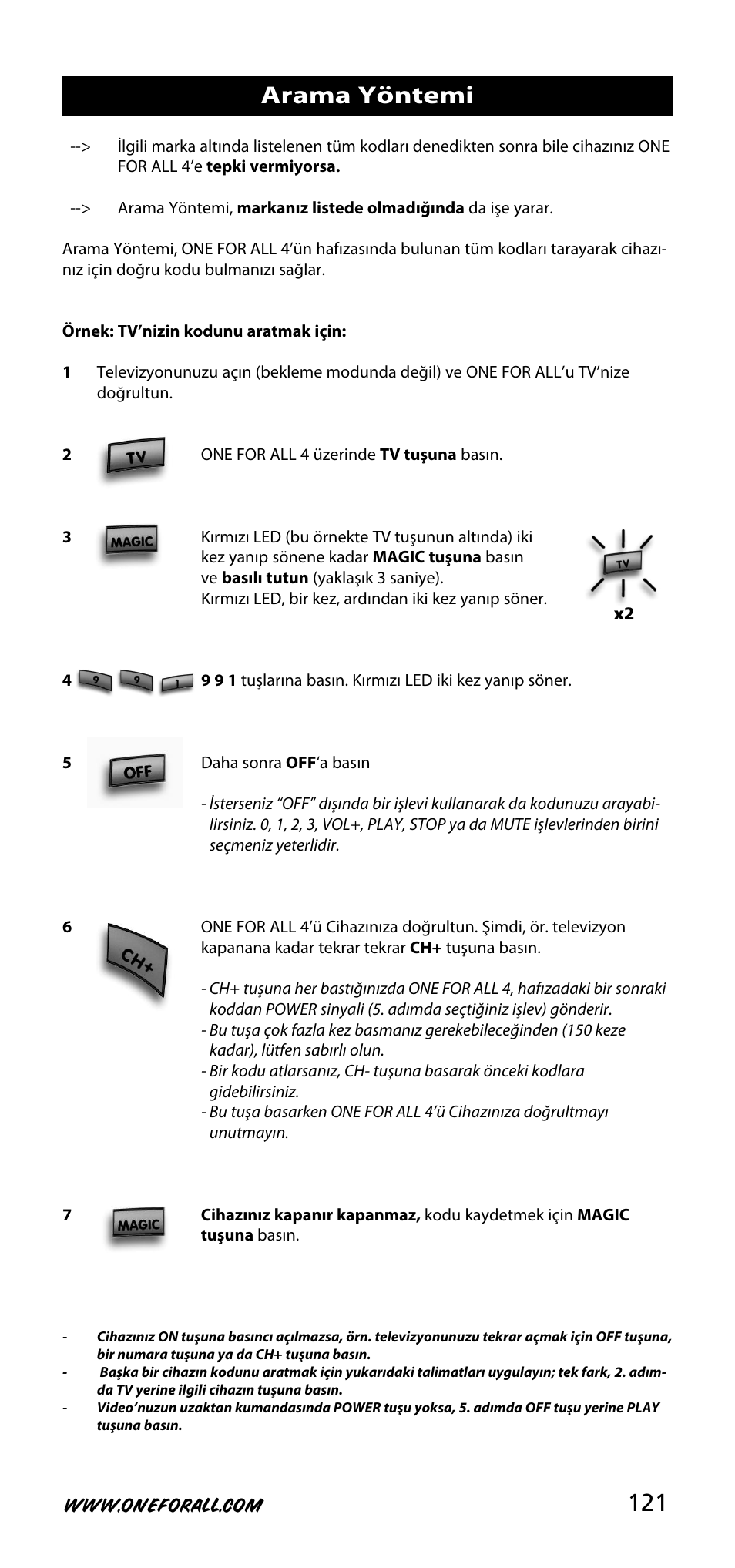 Arama yöntemi | One for All URC-3740 User Manual | Page 121 / 186