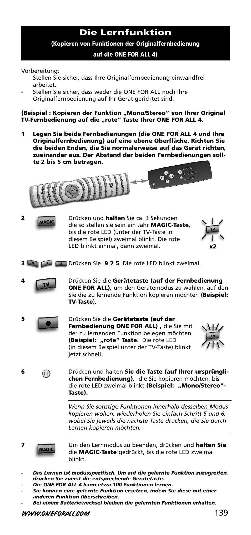 Die lernfunktion | One for All URC-3740 User Manual | Page 139 / 186