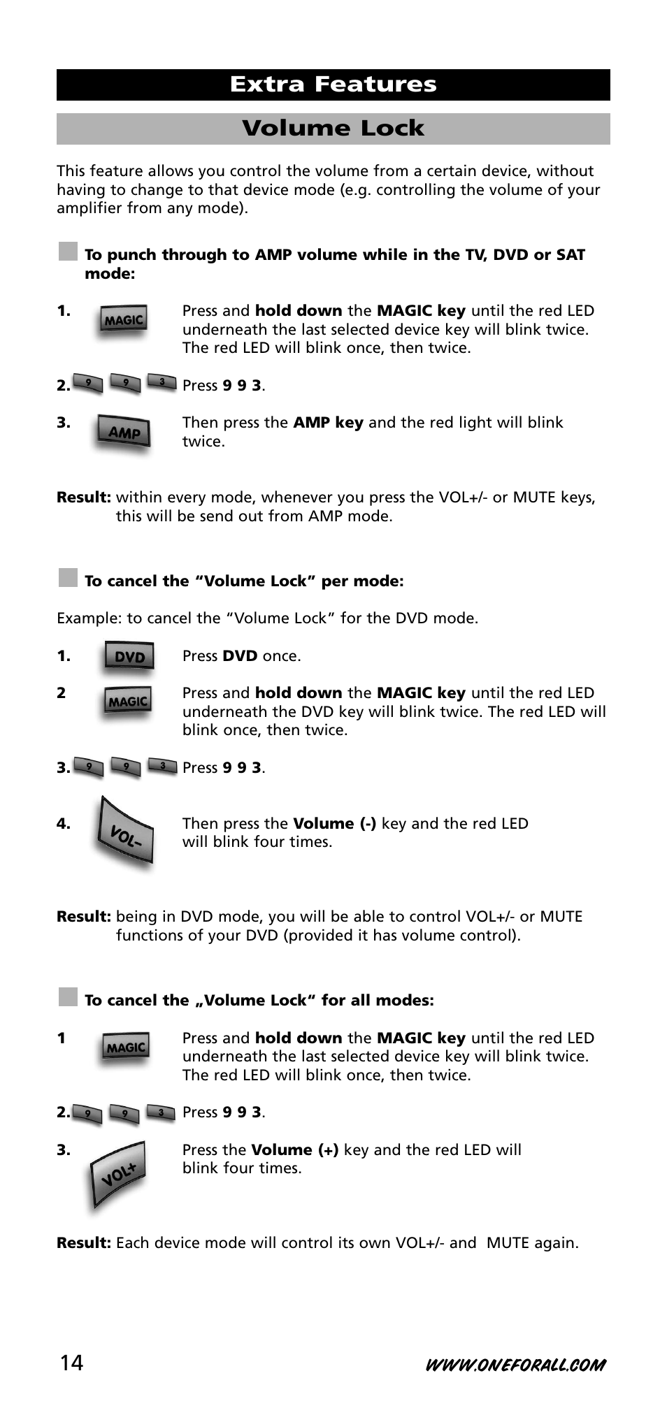 Volume lock, Extra features | One for All URC-3740 User Manual | Page 14 / 186