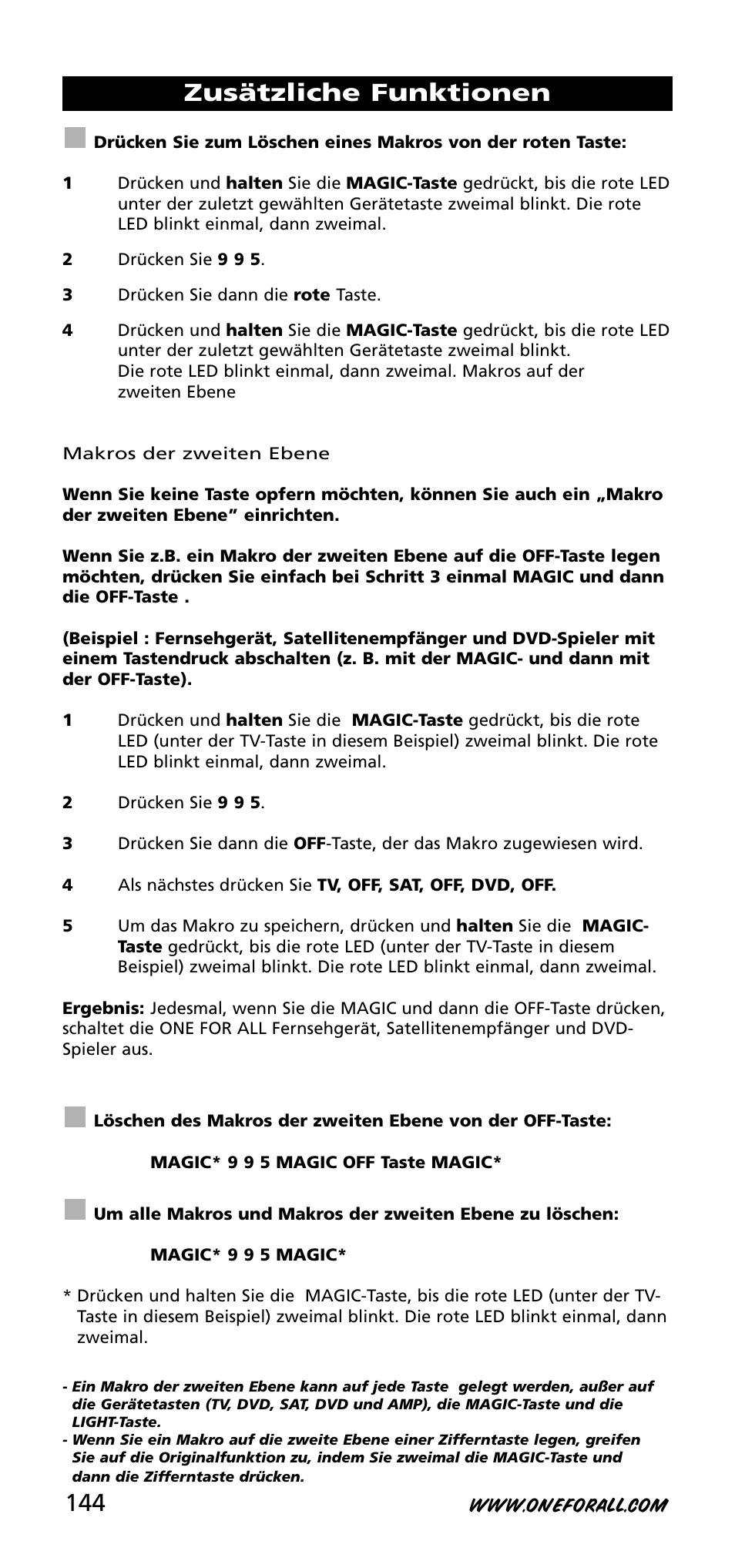 Zusätzliche funktionen | One for All URC-3740 User Manual | Page 144 / 186