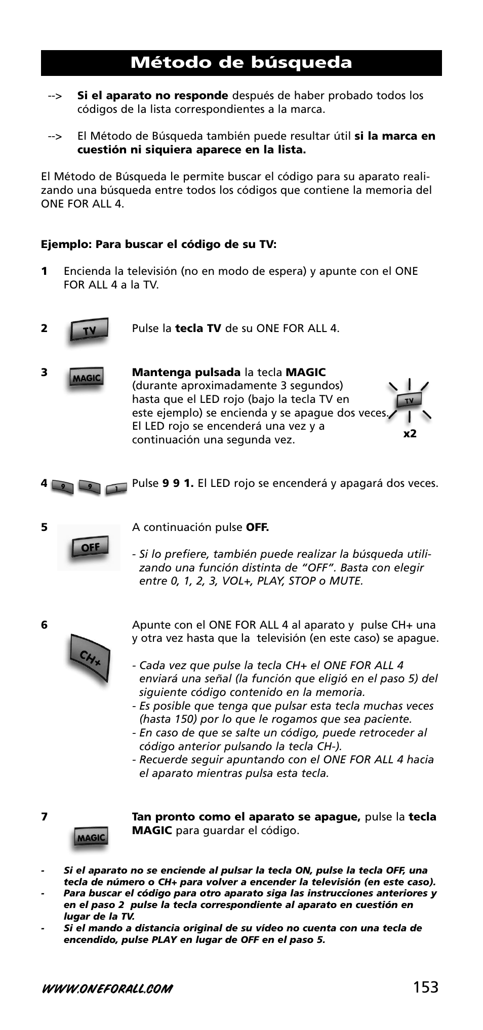 Método de búsqueda | One for All URC-3740 User Manual | Page 153 / 186