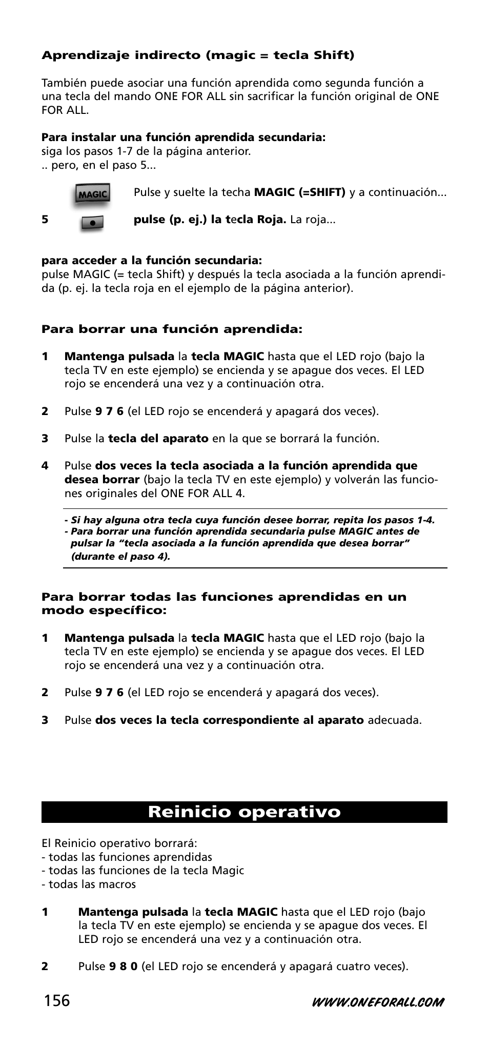 Reinicio operativo | One for All URC-3740 User Manual | Page 156 / 186