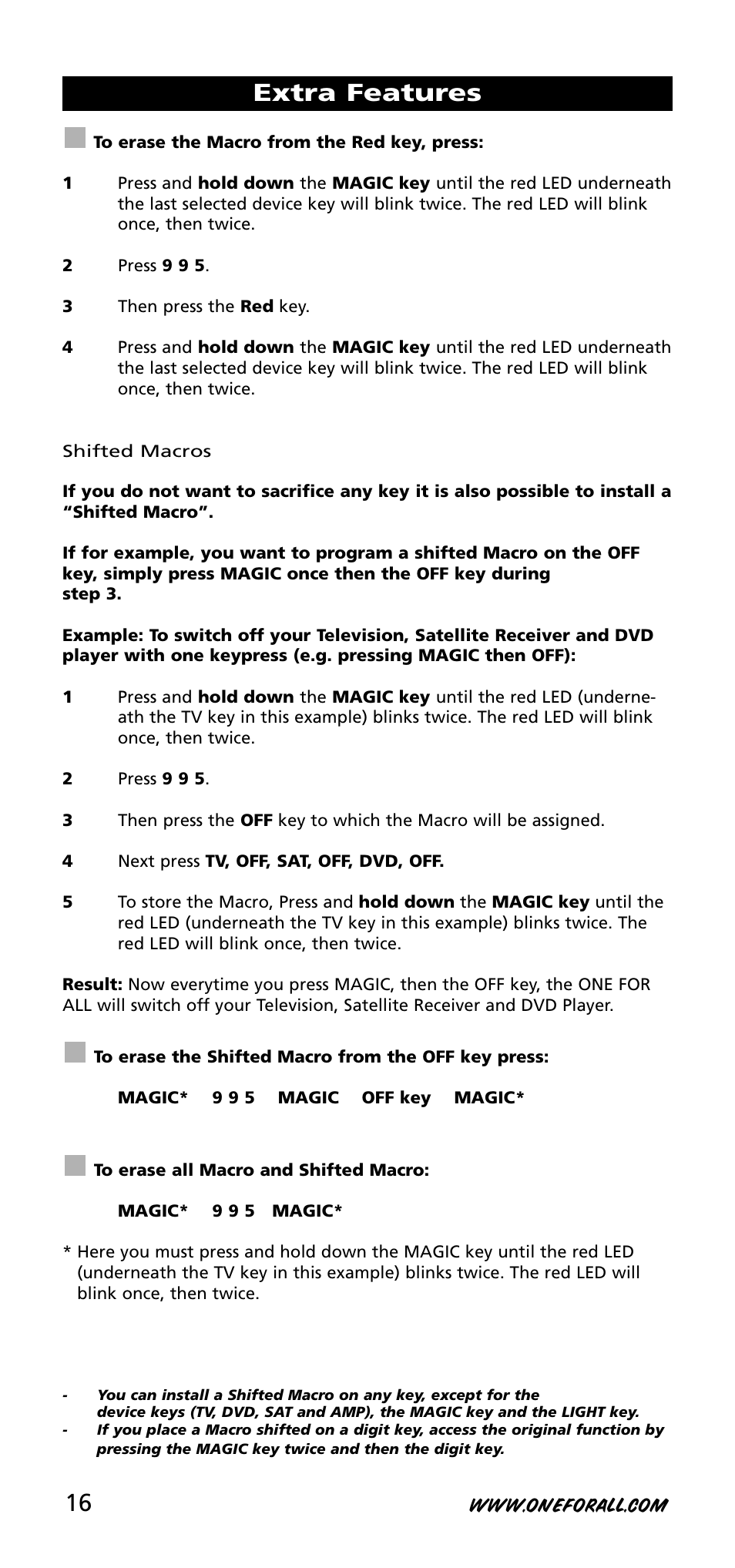 Extra features | One for All URC-3740 User Manual | Page 16 / 186