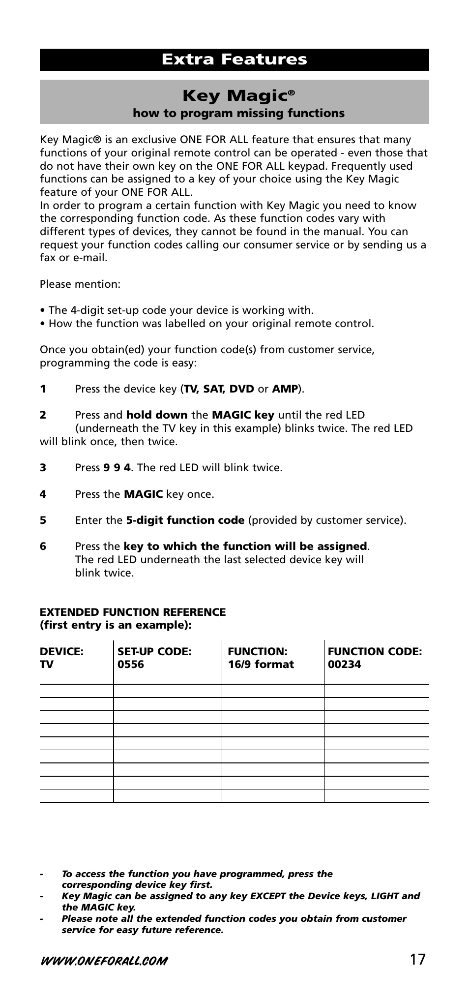 17 key magic, Extra features | One for All URC-3740 User Manual | Page 17 / 186