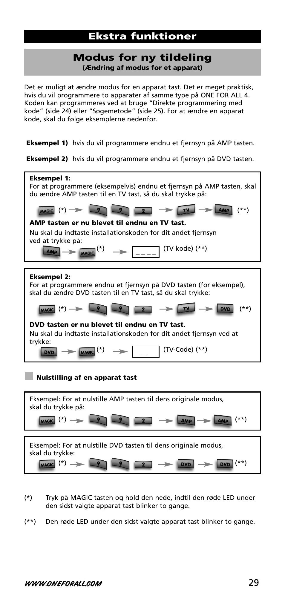 Ekstra funktioner modus for ny tildeling | One for All URC-3740 User Manual | Page 29 / 186