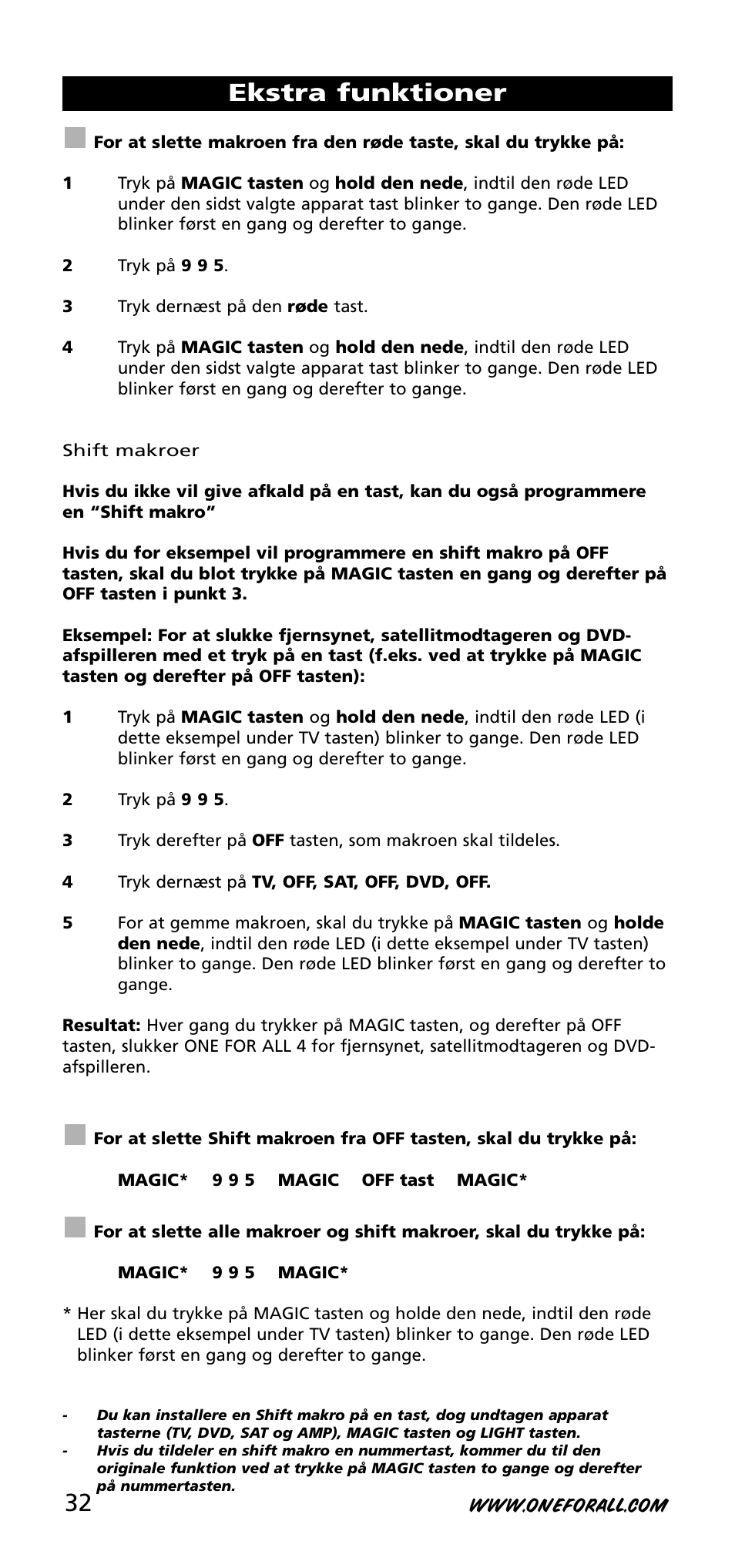 Ekstra funktioner | One for All URC-3740 User Manual | Page 32 / 186