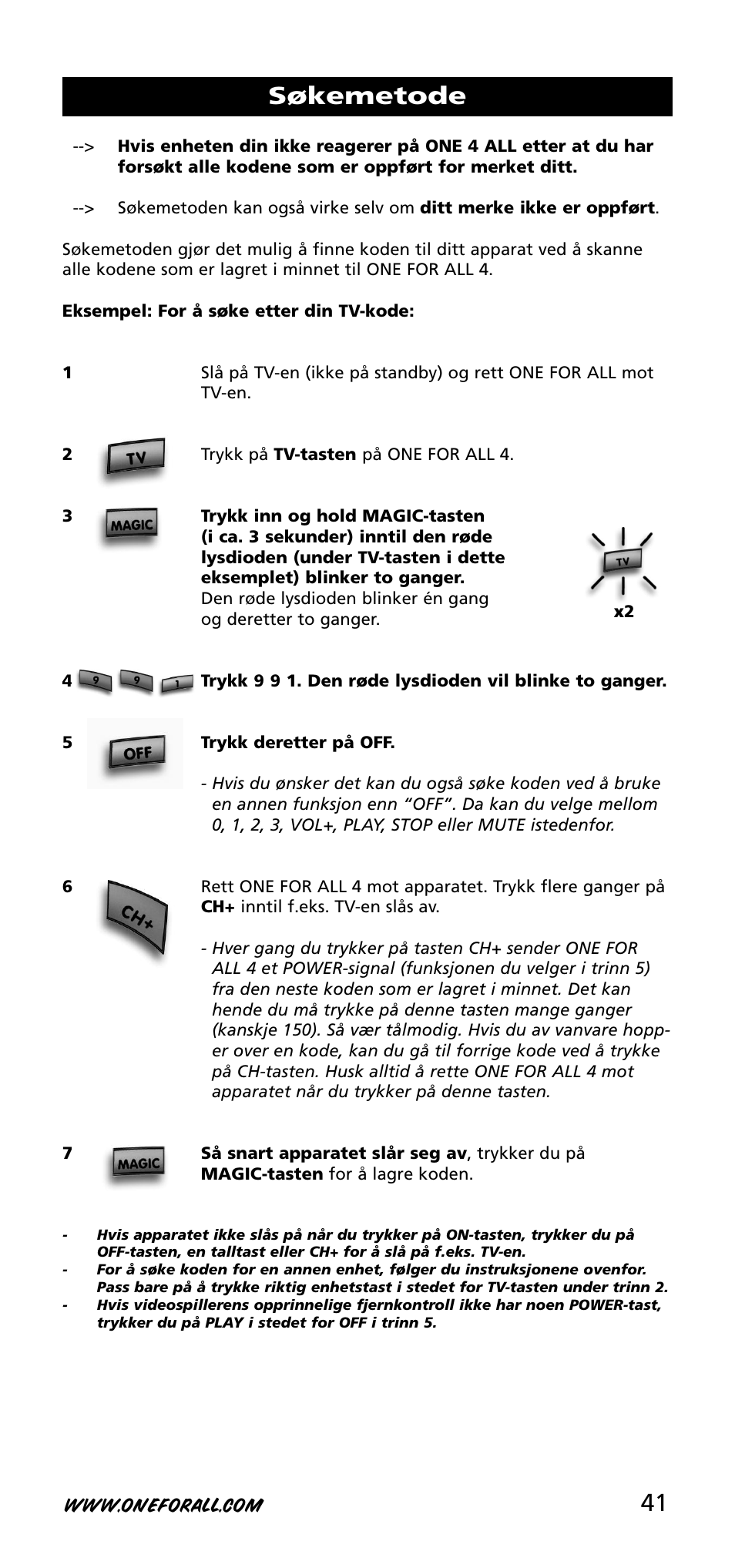 Søkemetode | One for All URC-3740 User Manual | Page 41 / 186