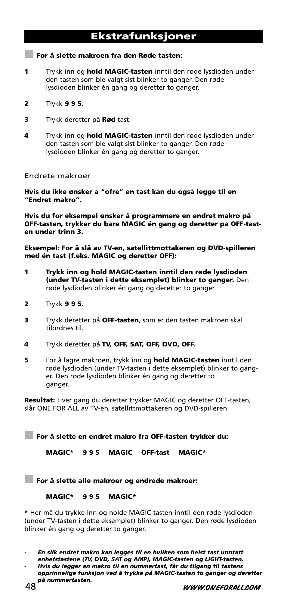 Ekstrafunksjoner | One for All URC-3740 User Manual | Page 48 / 186