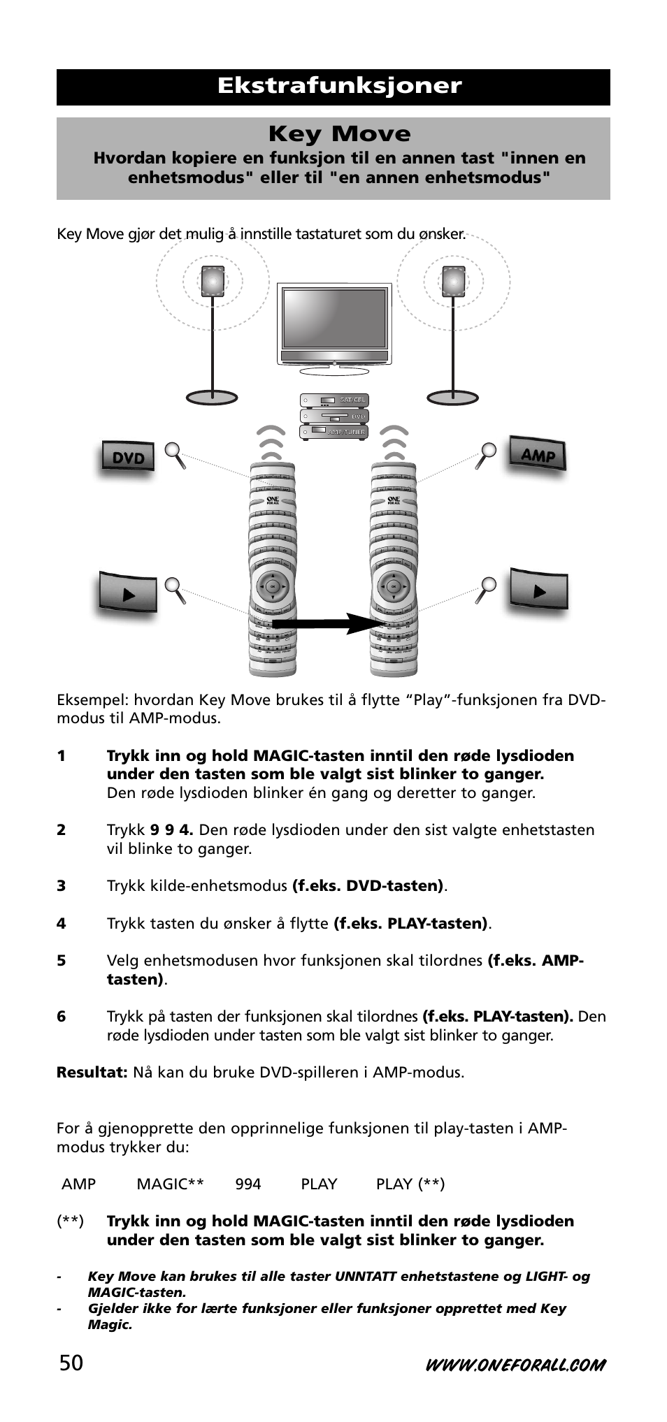Ekstrafunksjoner key move | One for All URC-3740 User Manual | Page 50 / 186