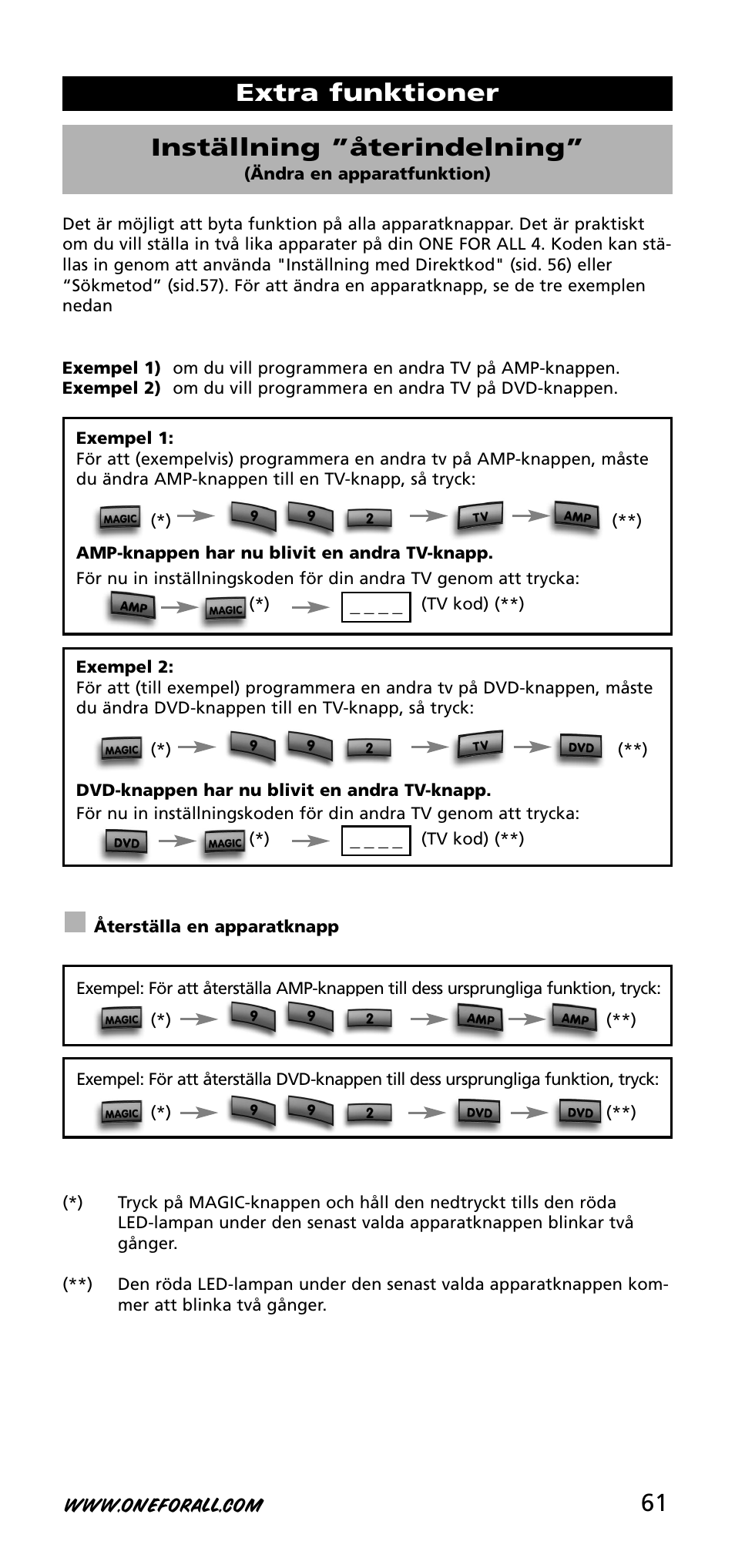 Extra funktioner inställning ”återindelning | One for All URC-3740 User Manual | Page 61 / 186