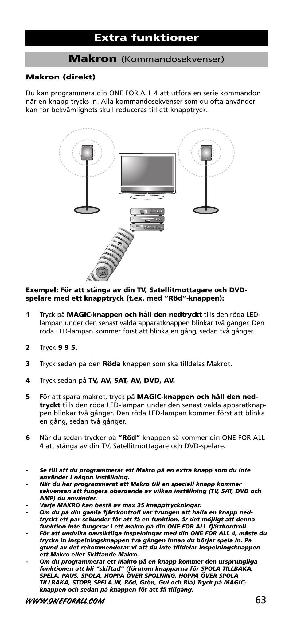 63 makron, Extra funktioner, Kommandosekvenser) | One for All URC-3740 User Manual | Page 63 / 186