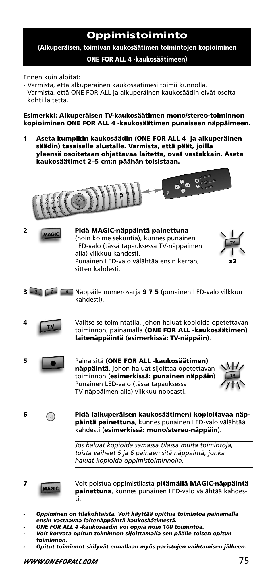 Oppimistoiminto | One for All URC-3740 User Manual | Page 75 / 186