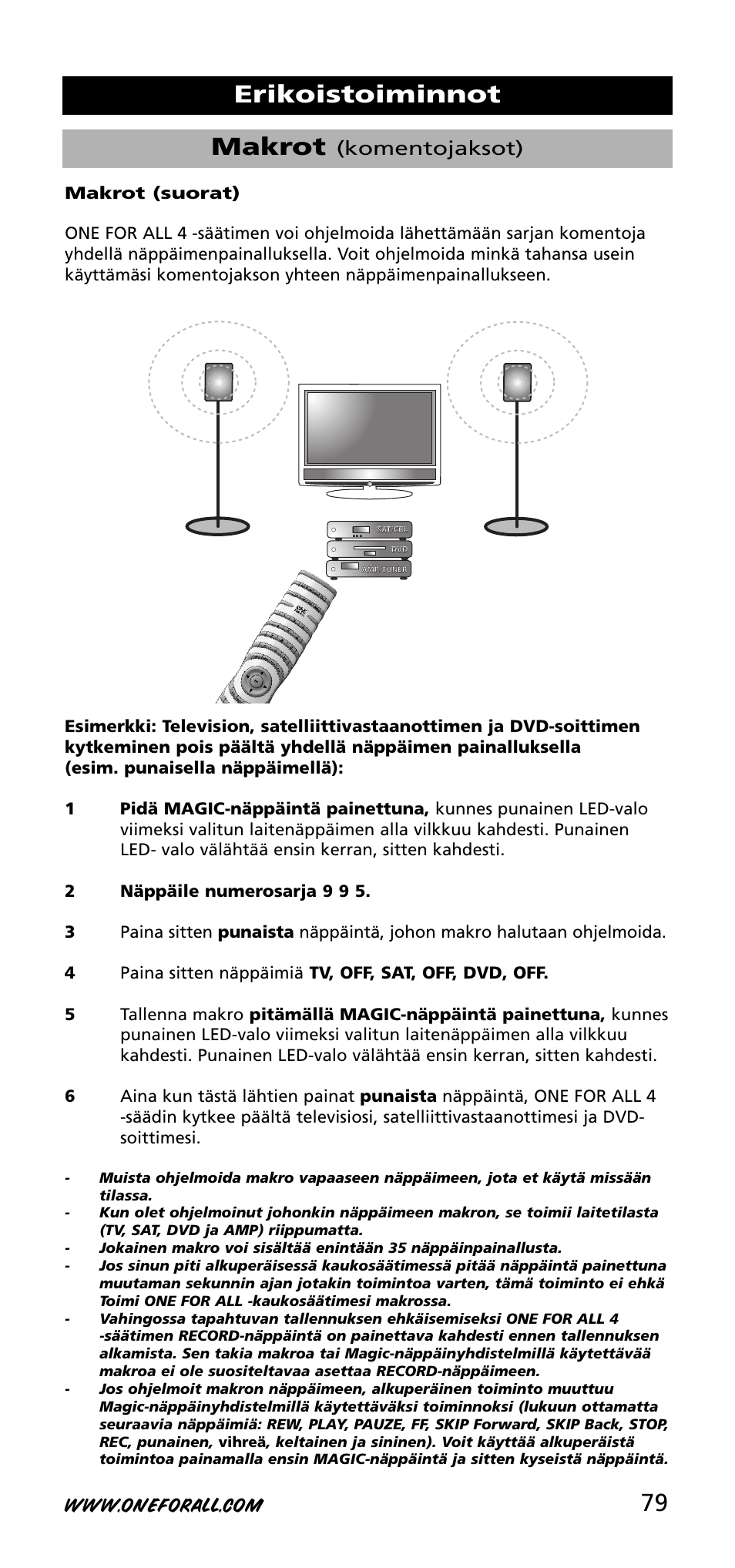 79 makrot, Erikoistoiminnot, Komentojaksot) | One for All URC-3740 User Manual | Page 79 / 186