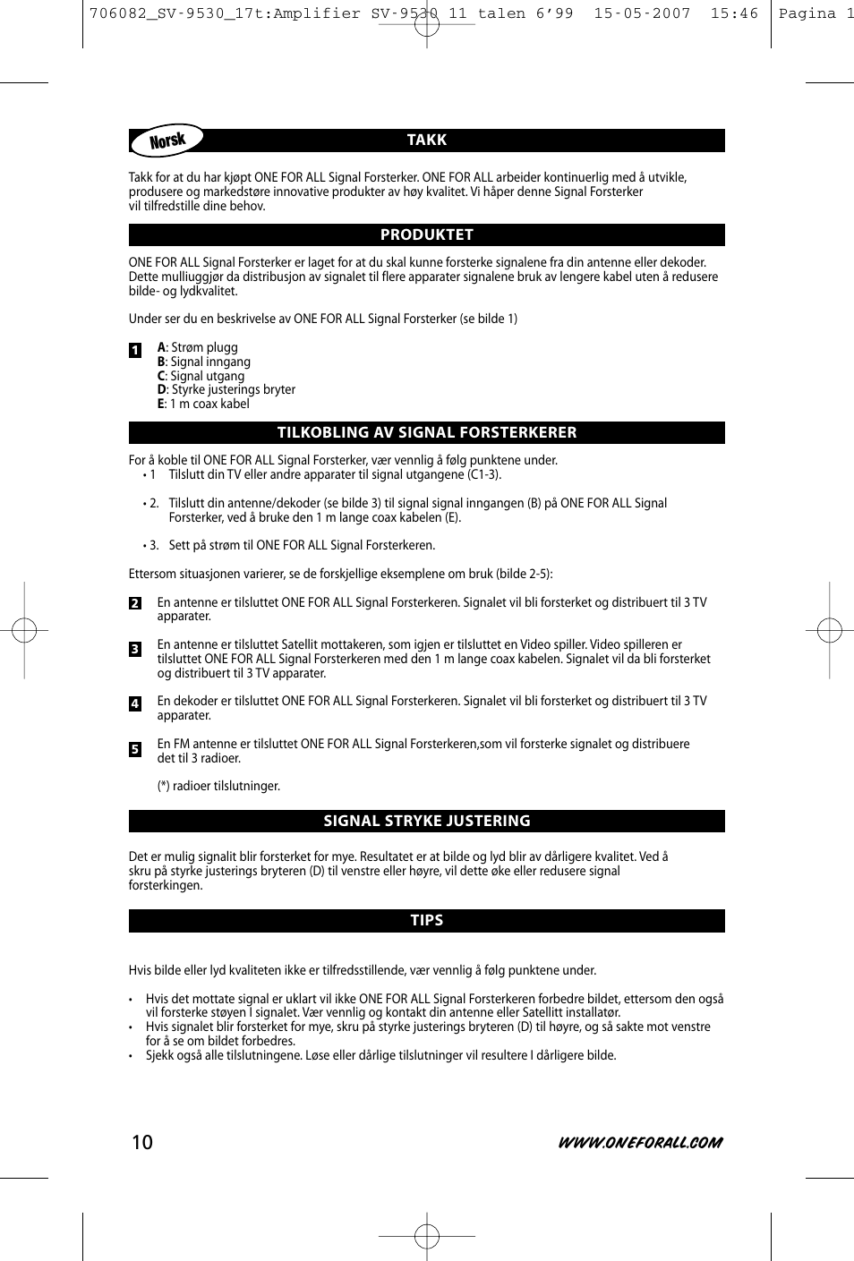 Norsk | One for All SV-9530 User Manual | Page 12 / 26