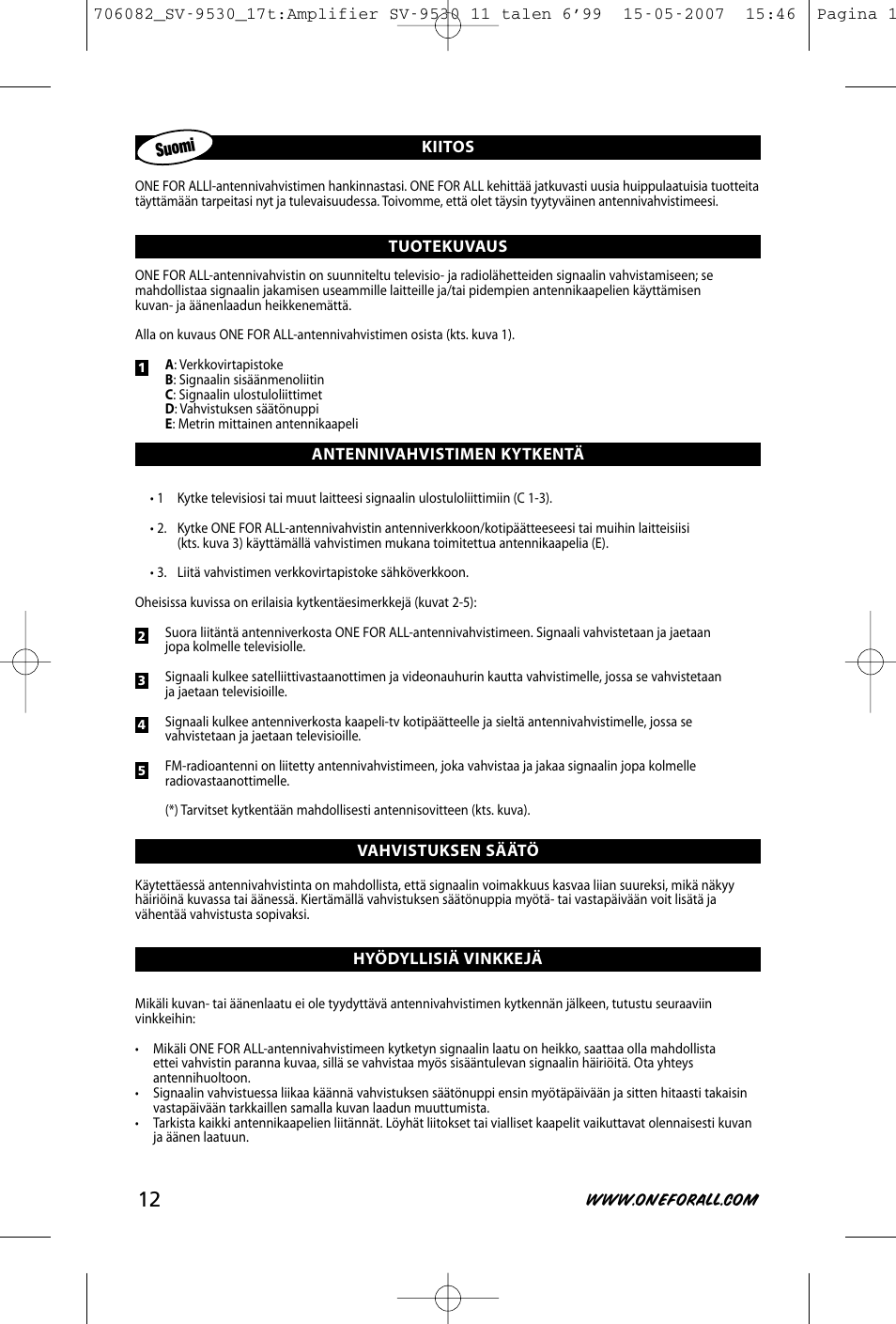 Suomi | One for All SV-9530 User Manual | Page 14 / 26
