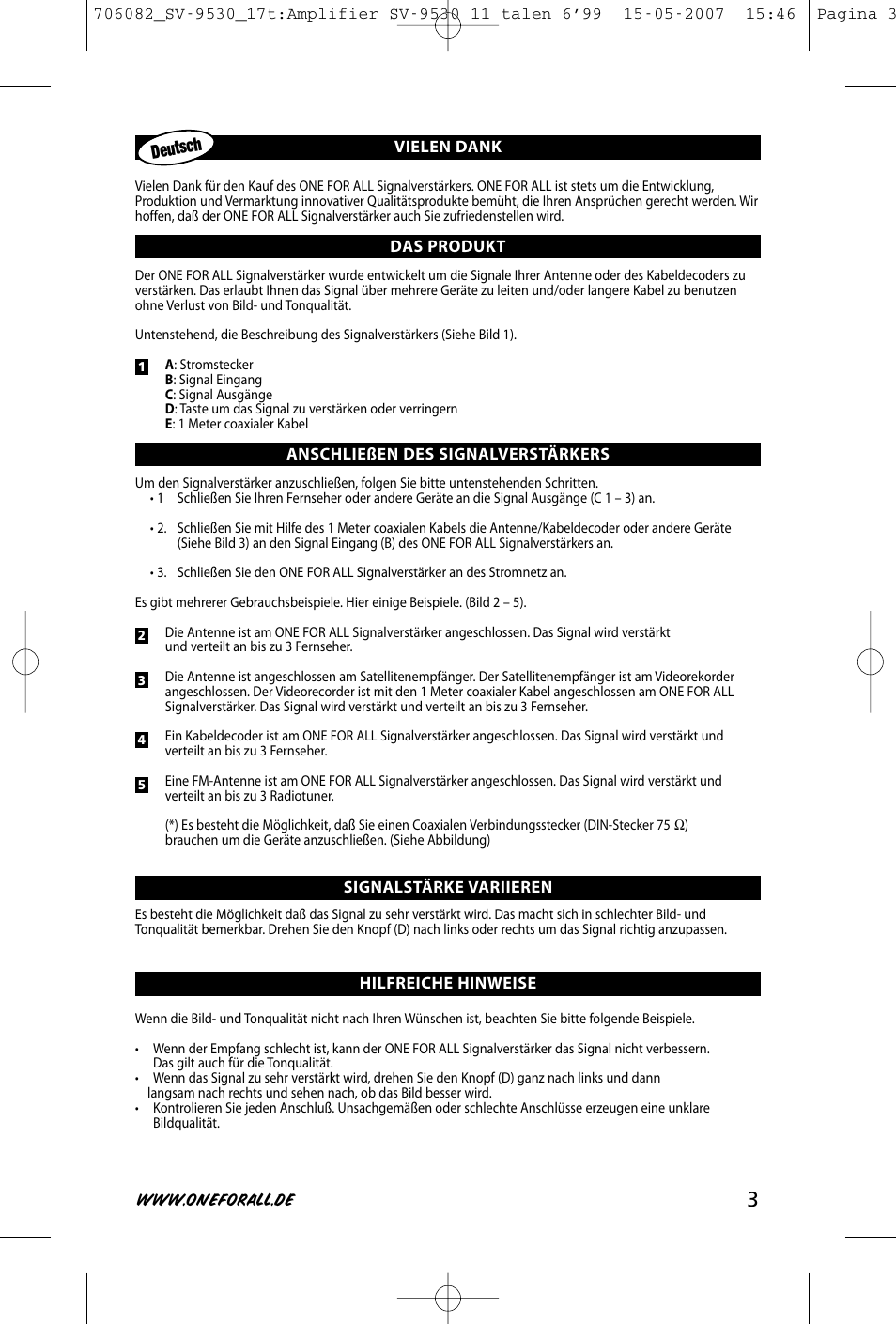 Deutsch | One for All SV-9530 User Manual | Page 5 / 26