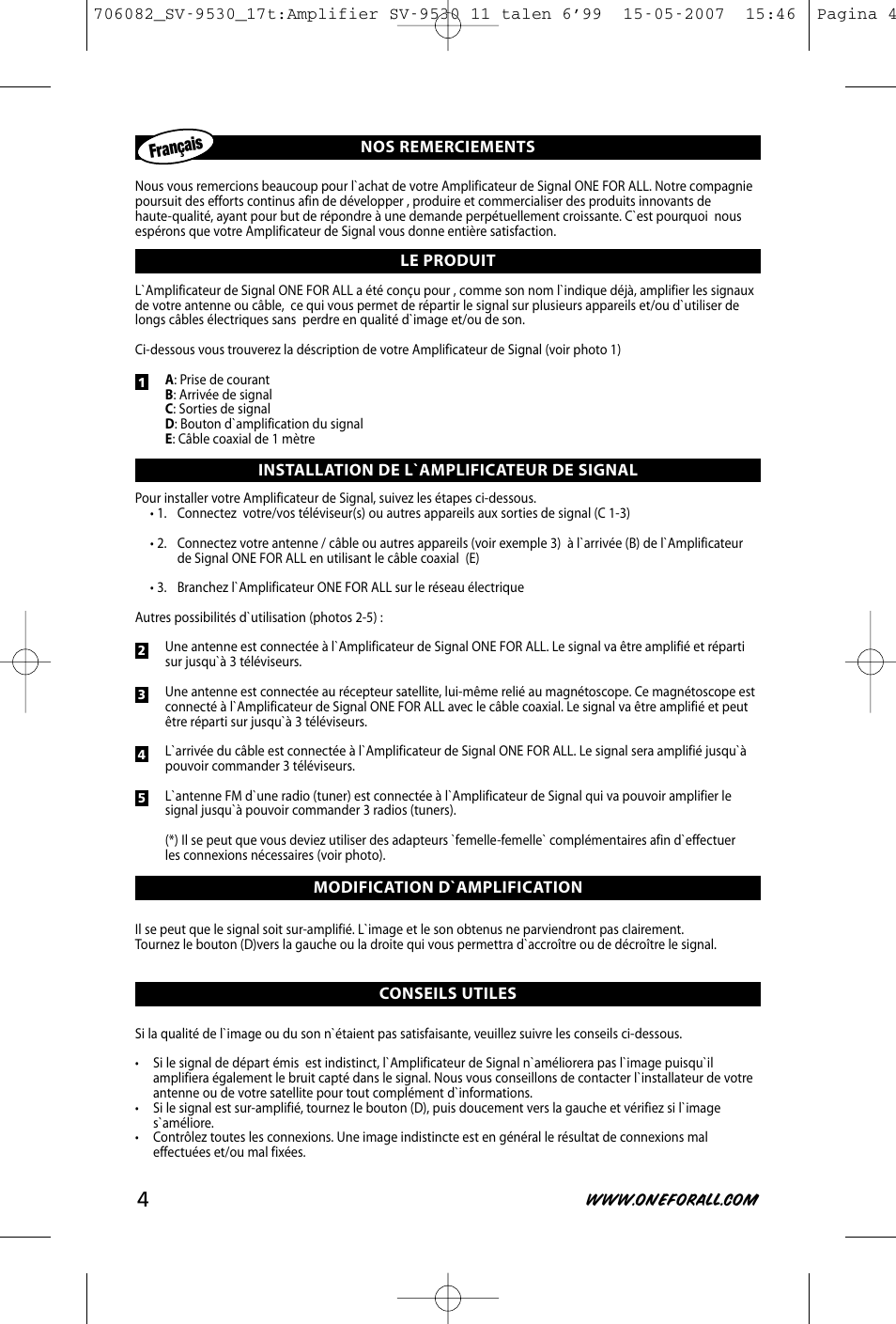 Français | One for All SV-9530 User Manual | Page 6 / 26
