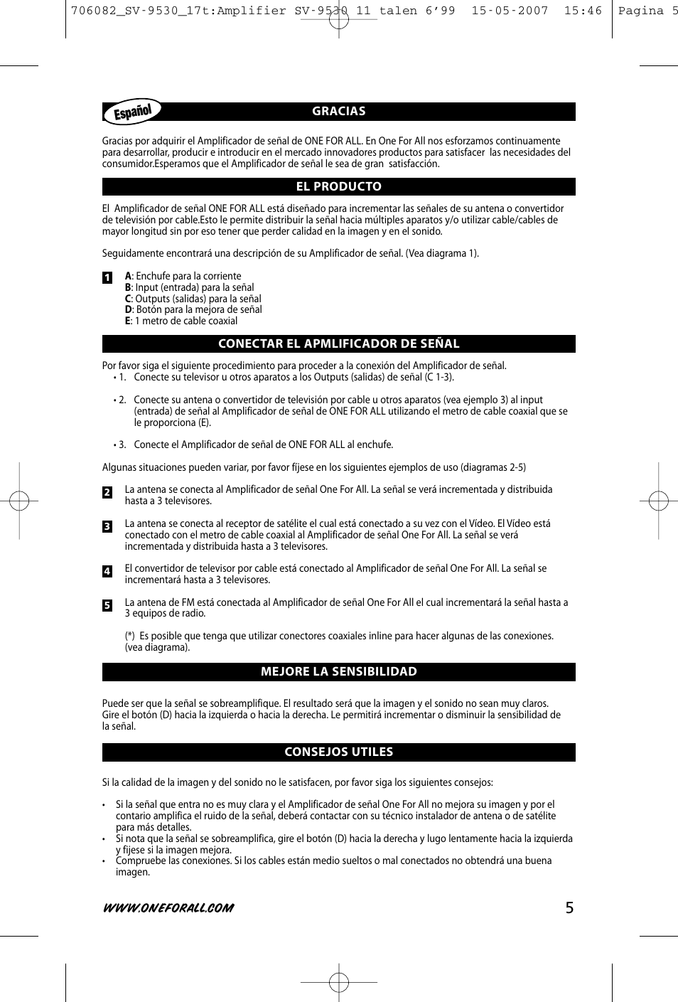 Español | One for All SV-9530 User Manual | Page 7 / 26