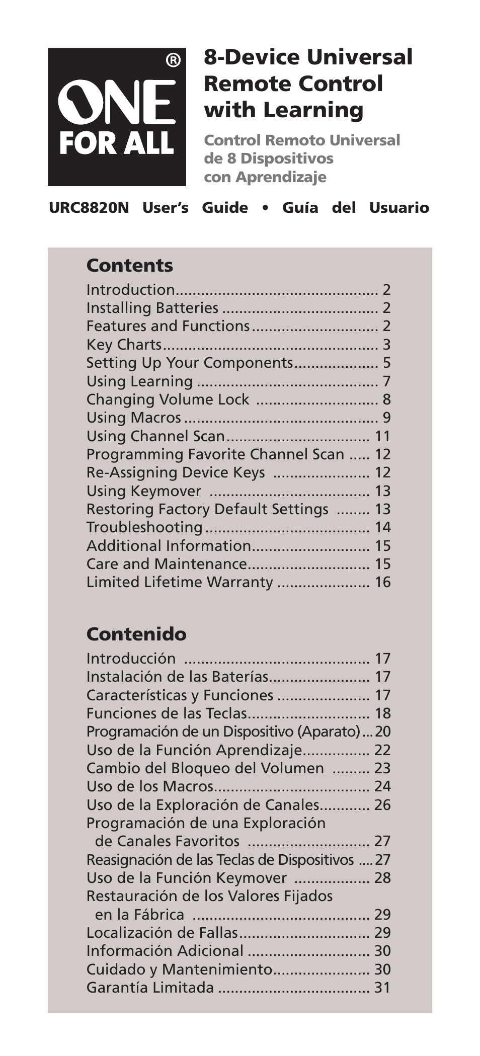 One for All URC8820N User Manual | 34 pages