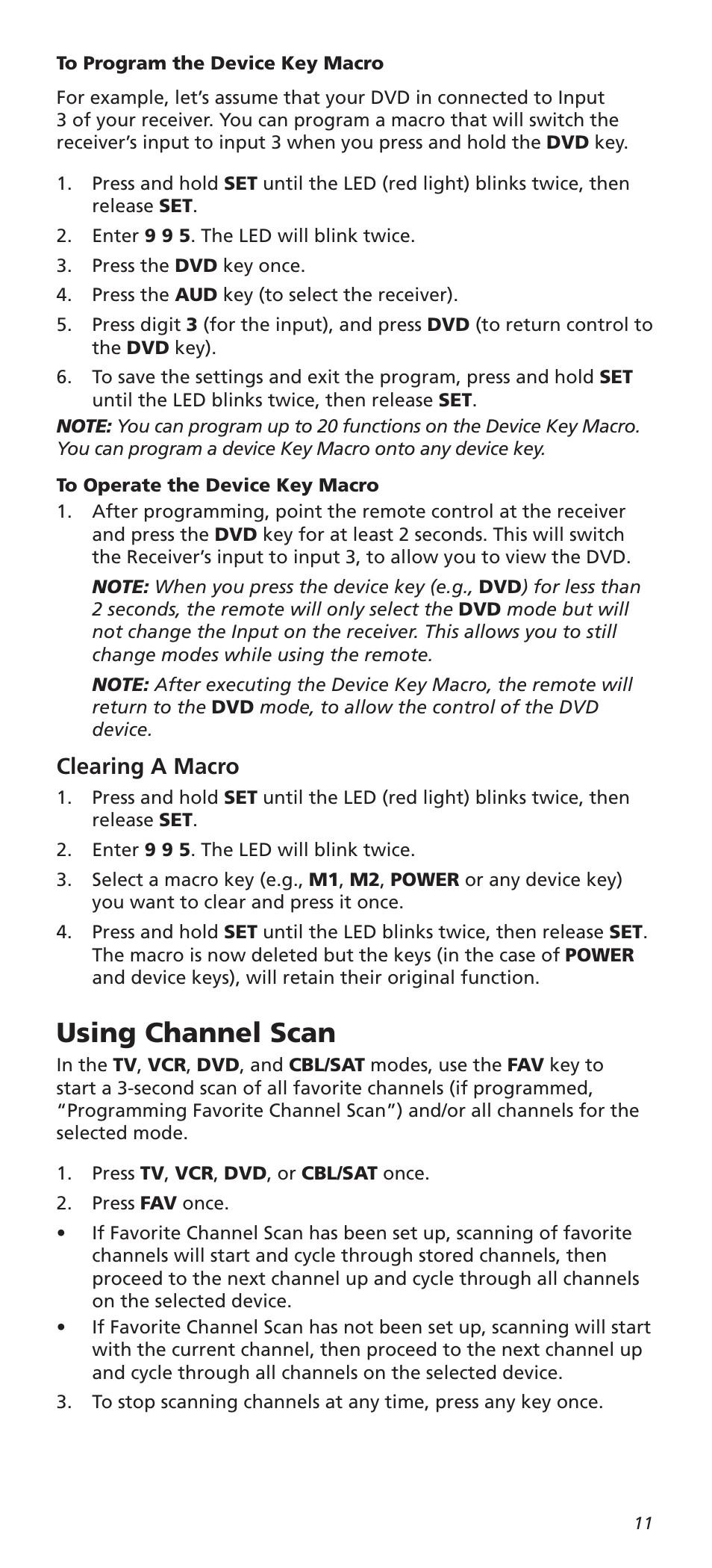 Using channel scan, Clearing a macro | One for All URC8820N User Manual | Page 11 / 34