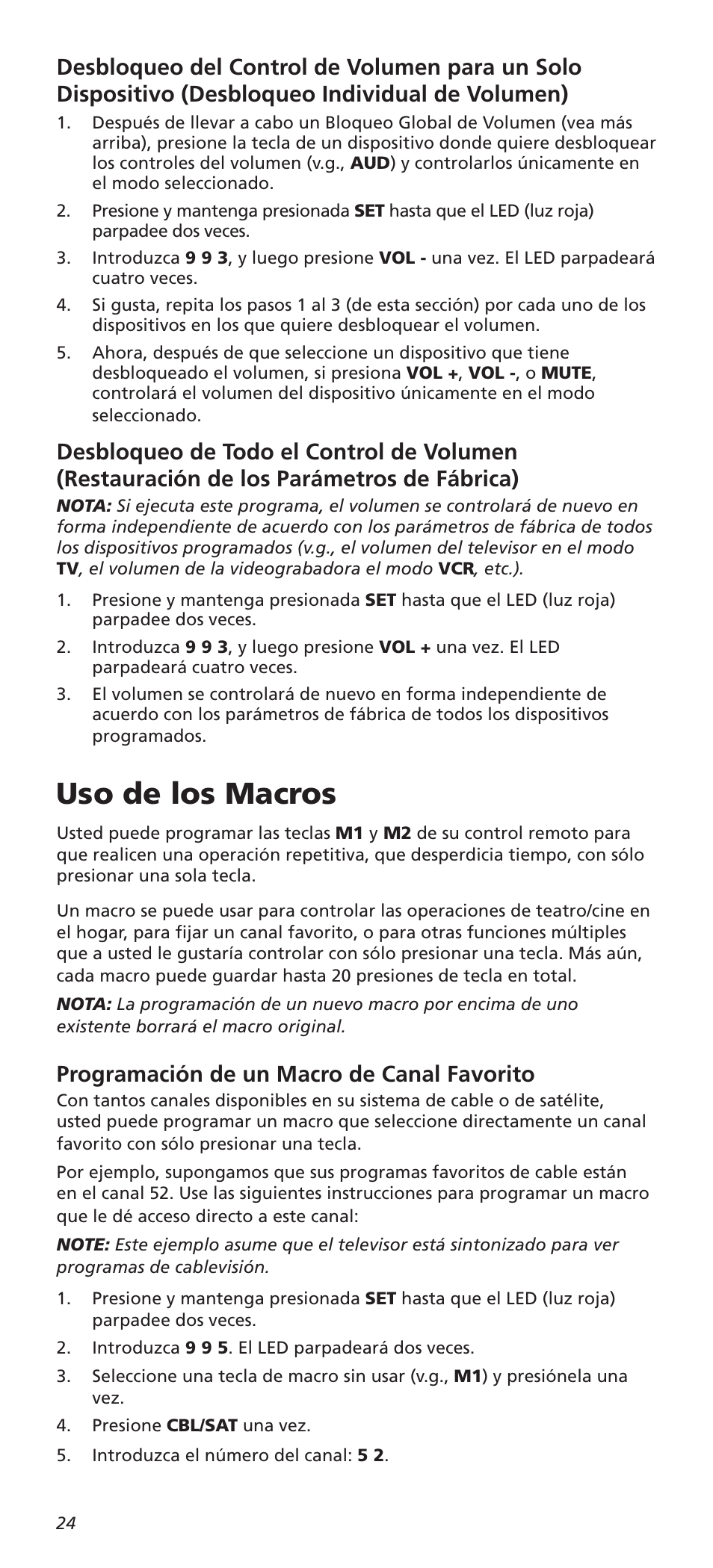 Uso de los macros, Programación de un macro de canal favorito | One for All URC8820N User Manual | Page 24 / 34