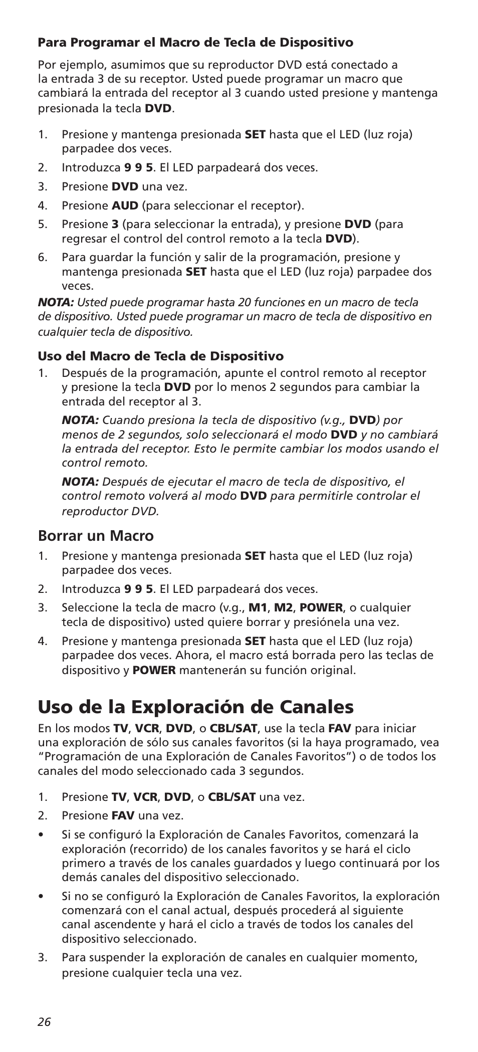 Uso de la exploración de canales, Borrar un macro | One for All URC8820N User Manual | Page 26 / 34