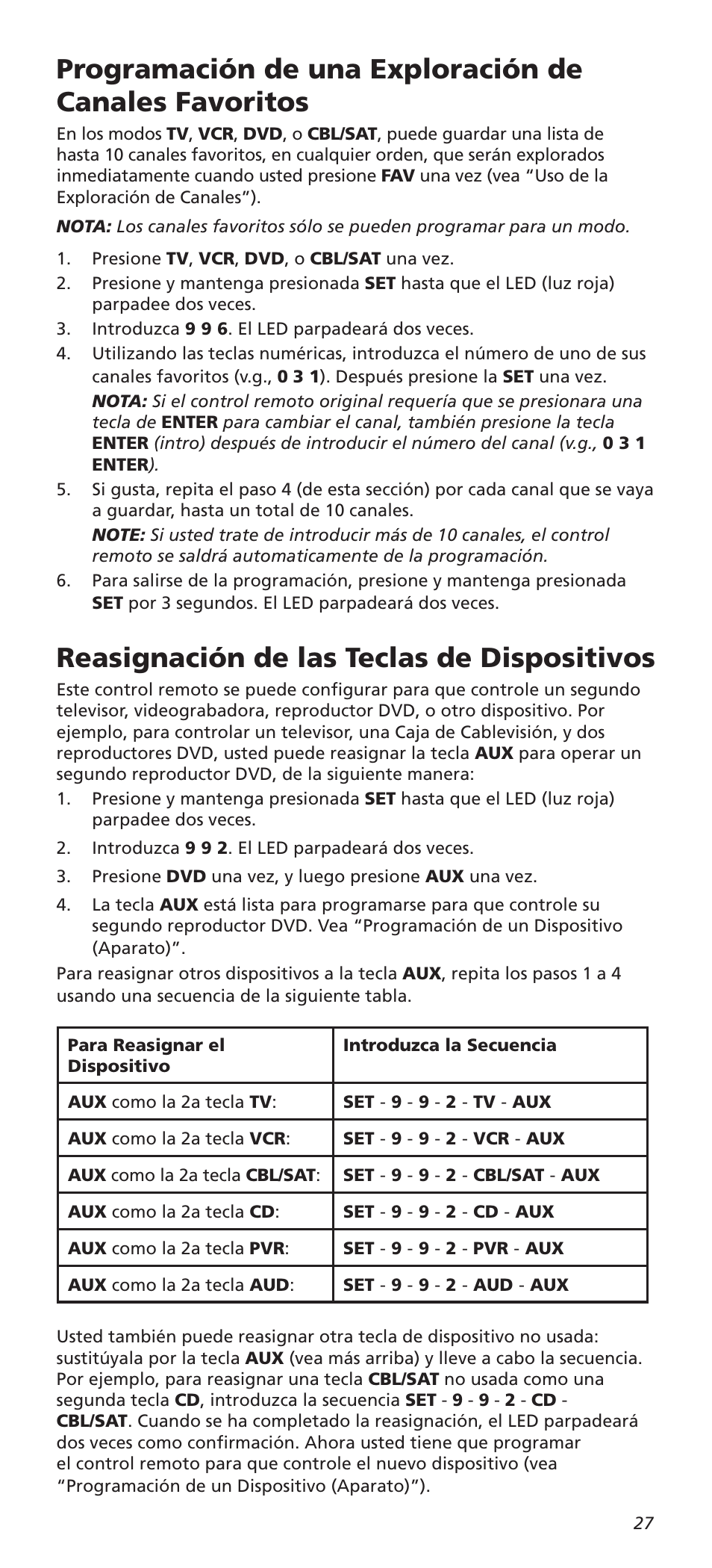 Reasignación de las teclas de dispositivos | One for All URC8820N User Manual | Page 27 / 34