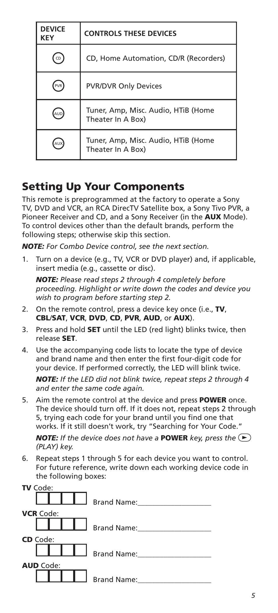 Setting up your components | One for All URC8820N User Manual | Page 5 / 34