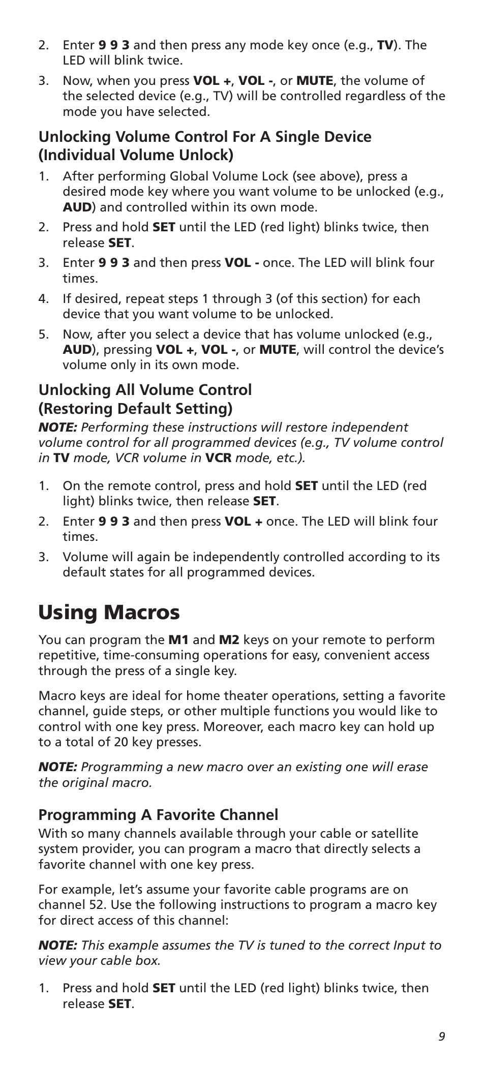 Using macros, Programming a favorite channel | One for All URC8820N User Manual | Page 9 / 34