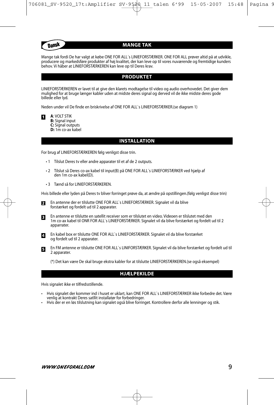 Dansk | One for All SV-9520 User Manual | Page 11 / 26