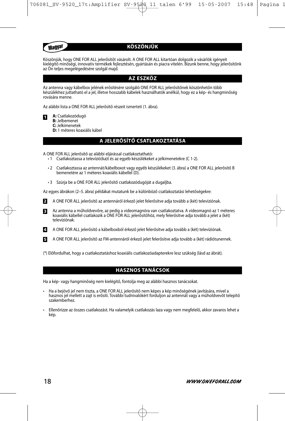 One for All SV-9520 User Manual | Page 20 / 26