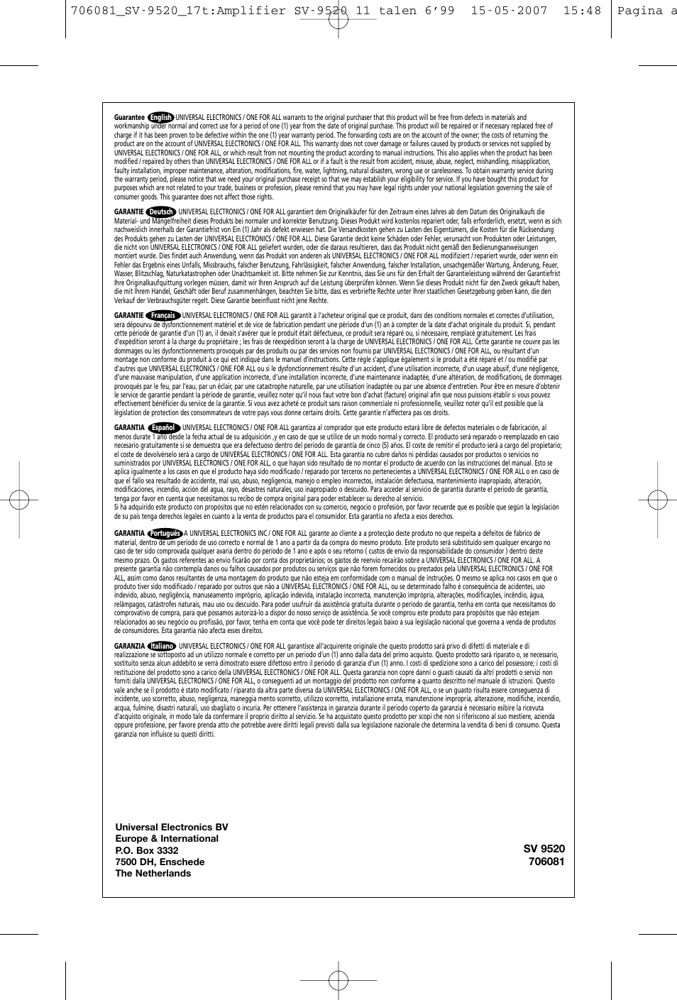 One for All SV-9520 User Manual | Page 26 / 26