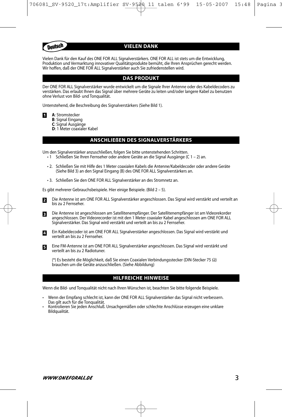 Deutsch | One for All SV-9520 User Manual | Page 5 / 26