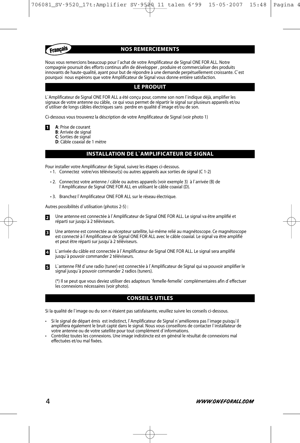 Français | One for All SV-9520 User Manual | Page 6 / 26